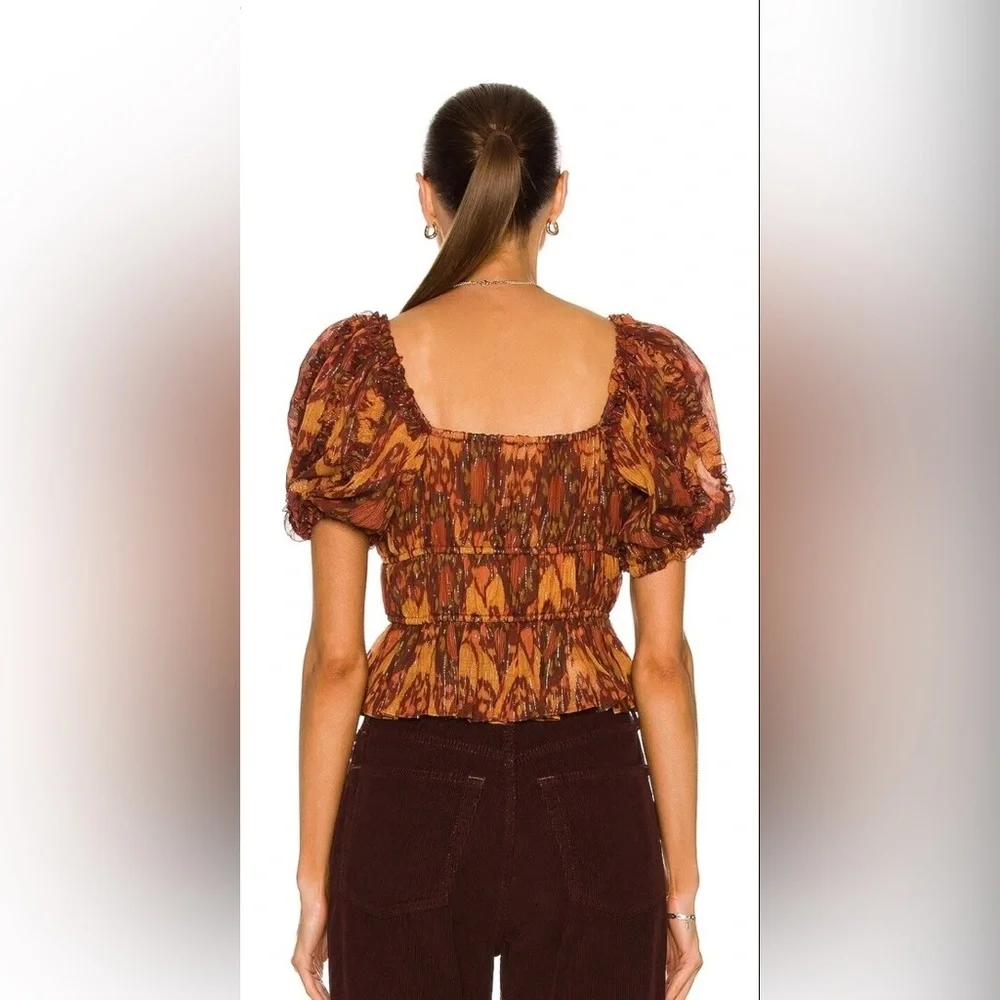 NWT Ulla Johnson Medha Top in Ember Peplum Puff Sleeves Ruffle Metallic